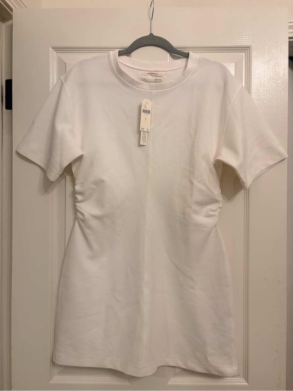 Anthropologie White Short Sleeve Ruched Side Tee